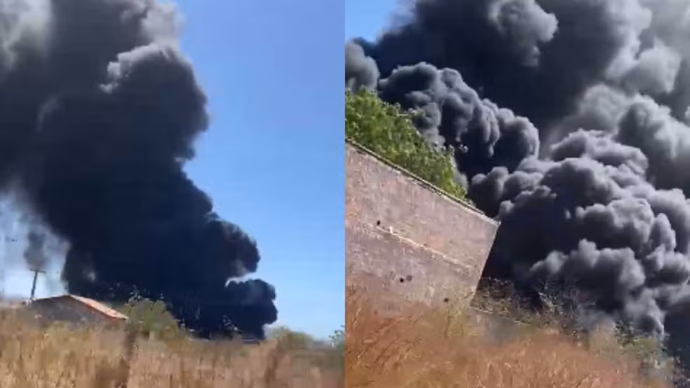 Incêndio de grandes proporções atinge fábrica de recicláveis no Sul do PI — Foto: Reprodução