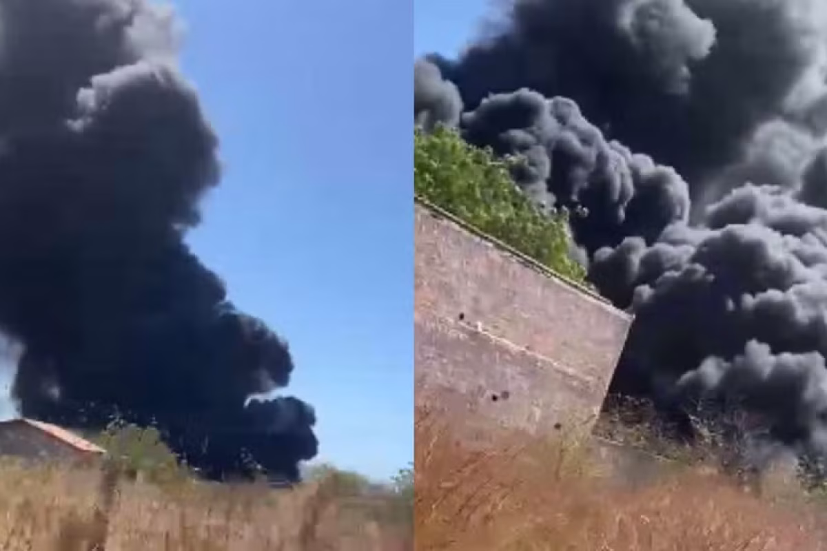 Incêndio de grandes proporções atinge fábrica de recicláveis no Sul do PI — Foto: Reprodução